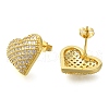 Rack Plating Heart Brass Pave Clear Cubic Zirconia Stud Earrings EJEW-I310-02G-1