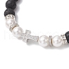 Natural Lava Rock & Shell Pearl Round Beads Stretch Bracelets BJEW-JB11826-02-3