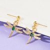 Dragonfly Brass Micro Pave Cubic Zirconia Dangle Stud Earrings EJEW-F895-15G-2
