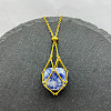 Natural Blue Spot Jasper Nuggets Macrame Pouch Pendant 201 Stainless Steel Chain Necklaces FS-WG7A779-18-1