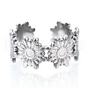 304 Stainless Steel Flower Open Cuff Ring for Women RJEW-N040-29-2