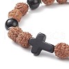 Natural Black Agate(Dyed) & Rudraksha & Synthetic Turquoise(Dyed) Stretch Bracelet BJEW-TA00187-02-3