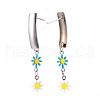 Rectangle with Flower Enamel Long Dangle Stud Earrings EJEW-N049-06B-3