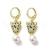 Leopard Head Real 18K Gold Plated Brass Micro Pave Cubic Zirconia Dangle Leverback Earrings EJEW-Q797-14A-1