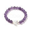 1Pc Round Natural Amethyst Beaded Stretch Bracelets BJEW-DJ0001-39-2