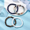 4Pcs Constellation 8mm Round Natural Lapis Lazuli & Malaysia Jade & Flower Amazonite & Yellow Tiger Eye Beaded Stretch Bracelets for Women BJEW-JB10638-2