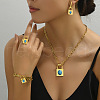 Padlock with Oval Brass & Synthetic Turquoise Pendant Necklace & Stud Earrings & Charm Bracelets & Rings Sets FS-WG6F059-01-2