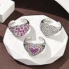 Heart Brass Micro Pave Cubic Zirconia Cuff Rings for Women RJEW-A069-11P-1