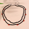 2Pcs Cherry Glass Seed Beaded with Plastic Pearl Beaded Necklace Sets for Women FS-WGE85A7-18-1