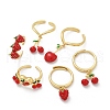 Brass Enamel Open Cuff Rings for Women RJEW-U057-08G-4