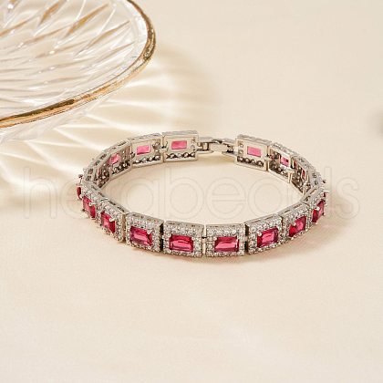 Elegant Brass Cubic Zirconia Rectangle Link Chain Bracelets for Women OJ6421-5-1