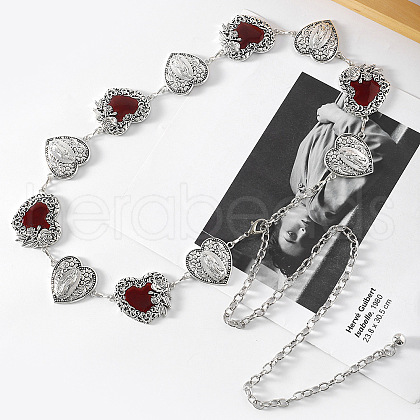 Rose Flower Dark Red Heart Virgin Mary Alloy & Epoxy Resin Link Chain Waist Belly Chains for Women FS-WG30022-01-1