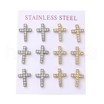 Ion Plating(IP) 304 Stainless Steel Cross Stud Earrings EJEW-C099-10PG-1
