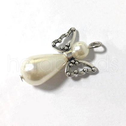 ABS Plastic & Acrylic Imitation Pearl Angel Pendants PALLOY-JF00550-A-1