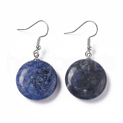Natural Sodalite Flat Round Dangle Earrings EJEW-D188-03P-04-1