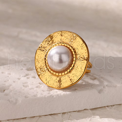 Retro Royal Style 304 Stainless Steel Imitation Pearl Cuff Rings FS-WG343E9-03-1