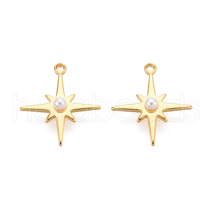 Brass & ABS Plastic Imitation Pearl Charms KK-N263-05G-1