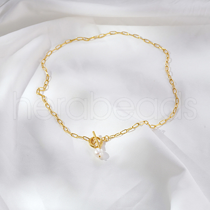 Minimalist Imitation Pearl Rice Pendant Stainless Steel PaPerclip Chain Necklaces for Everyday Women's Wear OX8079-2-1
