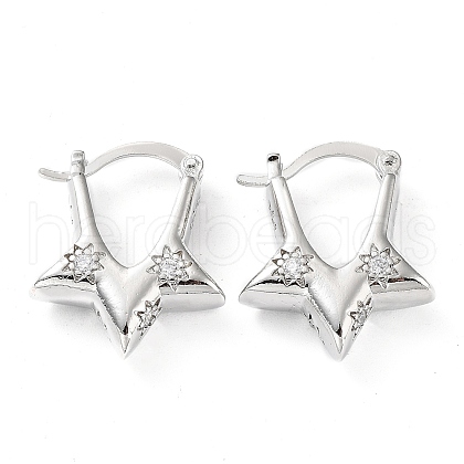 Clear Cubic Zirconia Star Hoop Earrings EJEW-Q024-01P-1