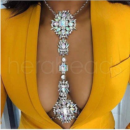 Alloy Crystal AB Rhinestone Flower Tassel Necklace Body Chains for Women FS-WG49A4F-01-1