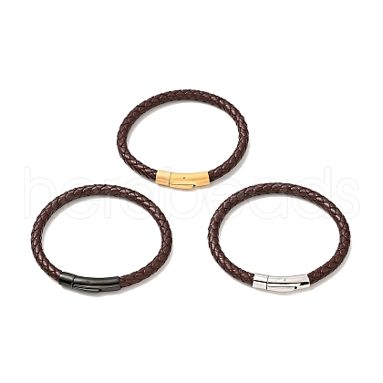 Leather Braided Cord Bracelet with 304 Stainless Steel Clasp for Men Women BJEW-C021-09-1