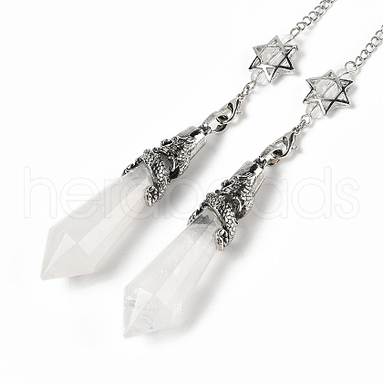 Natural Quartz Crystal Cone Dowsing Pendulum Big Pointed Pendants AJEW-Z041-01F-AS-1