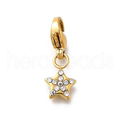 Star 304 Stainless Steel Rhinestone Pendants Decoration STAS-R159-57G-03-1