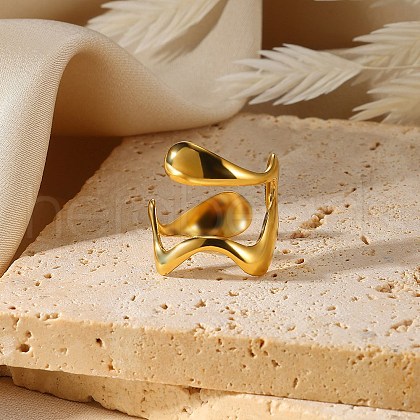 304 Stainless Steel Open Cuff Rings for Women RJEW-U060-01K-G-1