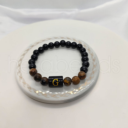 Natural Tiger Eye & Black Obsidian Round Beaded Stretch Braceletes WG32BD9-07-1
