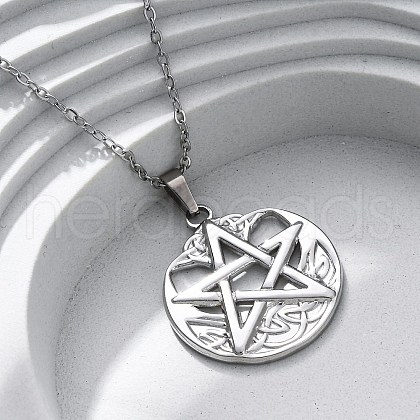 Viking Pentagram 304 Stainless Steel Pendant Necklaces NJEW-M096-01P-1