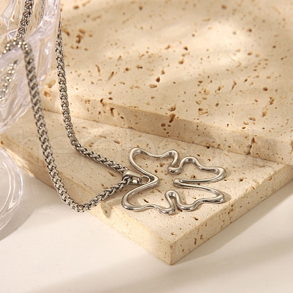 Stainless Steel Textured Pendant Necklaces for Women DY3365-2-1