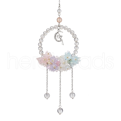 Natural Quartz Crystal Round Beaded Hanging Suncatchers HJEW-TA00290-1