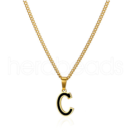 304 Stainless Steel Black Enamel Initial Pendant Twisted Chain Necklaces WG978E8-03-1
