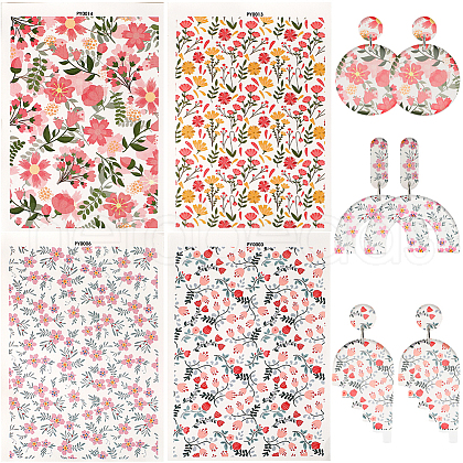 CRASPIRE 20 Sheets 4 Style Flower Pattern Ceramics Clay Water Transfer Paper DIY-CP0010-36B-1