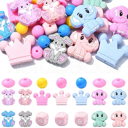31Pcs 18 Styles Cartoon Animal Food Grade Eco-Friendly Silicone Beads SIL-YW0001-32-1