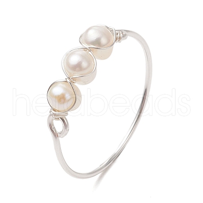 Mother's Day Jewellery Round Natural Cultured Freshwater Pearl Finger Rings RJEW-JR00851-02-1