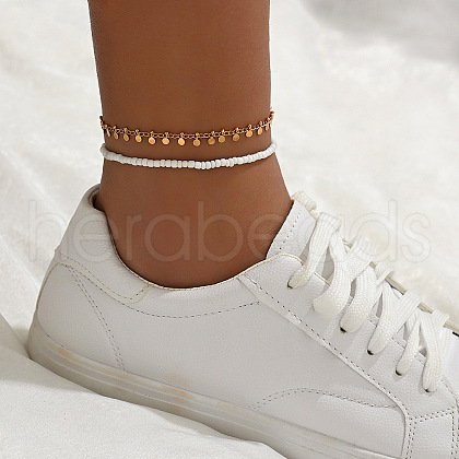 Bohemian Glass Seed Beaded Double Layer Stretch Anklets WGF45A4-05-1
