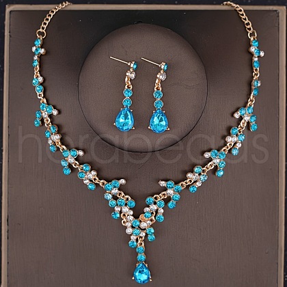 Teardrop Alloy Rhinestone Pendant Necklaces & Stud Dangle Earrings Sets FS-WGE9DA1-04-1