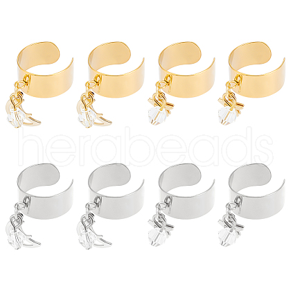 8Pcs 4 Style 304 Stainless Steel Open Cuff Rings Set RJEW-AB00011-1