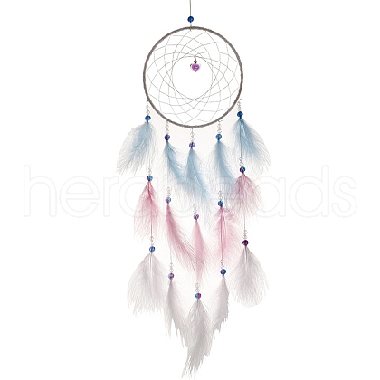 Iron Ring Woven Net/Web with Feather Wall Hanging Decoration PW-WG34969-01-1
