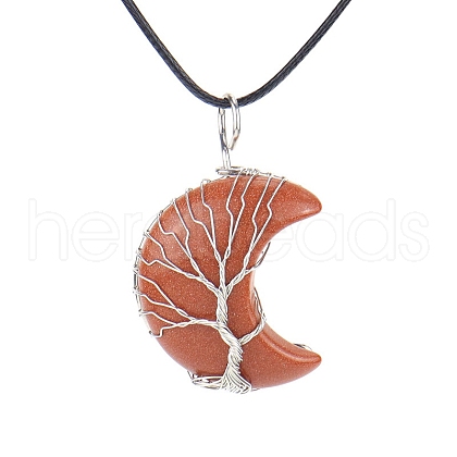 Synthetic Goldstone Crescent Moon Pendant Necklaces PW-WG70010-01-1