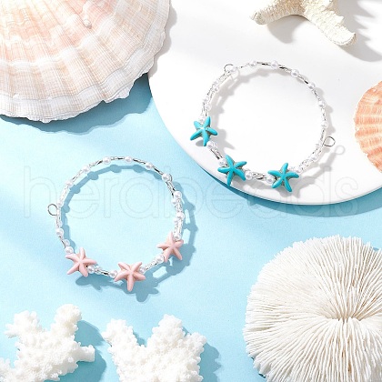 2Pcs Synthetic Turquoise & Imitated Pearl Acrylic Beaded Bracelets for Women BJEW-JB11851-1