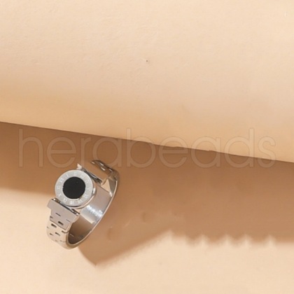 Flat Round with Watch Shape 304 Stainless Steel with Acetic Acid Finger Rings FS-WGD711C-09-1