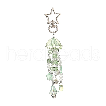 Flower Glass & Plastic Pearl & Alloy Pendant Decorations HJEW-JM03433-1