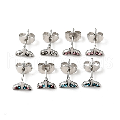 Rhinestone Whale Tail Shape Stud Earrings with 316 Surgical Stainless Steel Pins EJEW-A081-07P-1