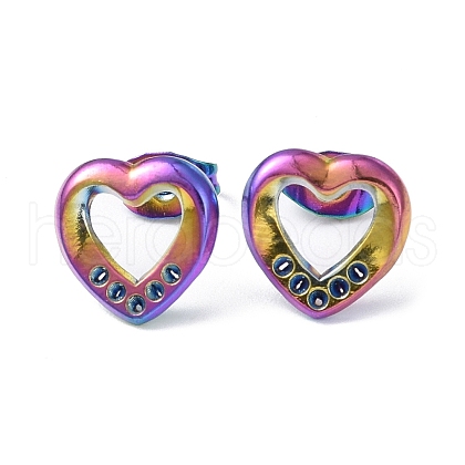 Ion Plating(IP) 304 Stainless Steel Hollow Out Heart Stud Earring Finding EJEW-I285-08MC-1