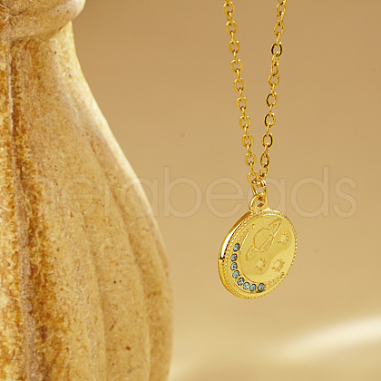 Stylish Stainless Steel Flat Round with Planet Pendant Necklaces for Women's Daily Wear XZ6371-2-1