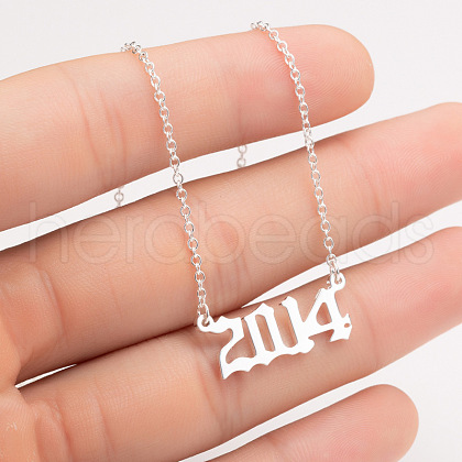 2014 Birth Year Number 201 Stainless Steel Pendant Cable Chain Necklaces FS-WGB5F08-57-1