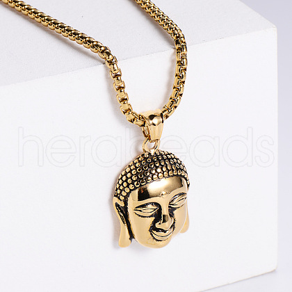 Buddha Head 304 Stainless Steel Pendant Necklaces FS-WG9340E-02-1