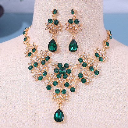 Alloy Rhinestone Pendant Necklaces & Stud Dangle Earrings Sets for Women WG381FF-02-1